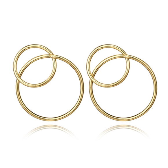 Unique Design//Minimalist Circles Double Earrings - Picture 3 of 6